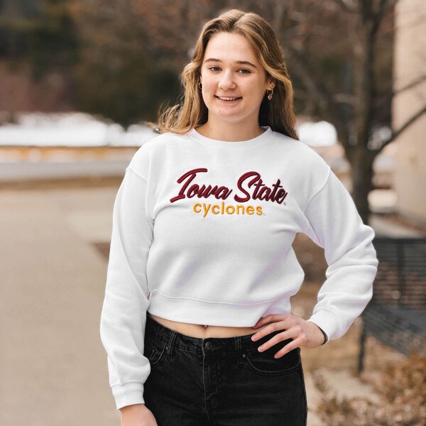 ZooZatz Women's Iowa State Cyclones White Cropped Crewneck